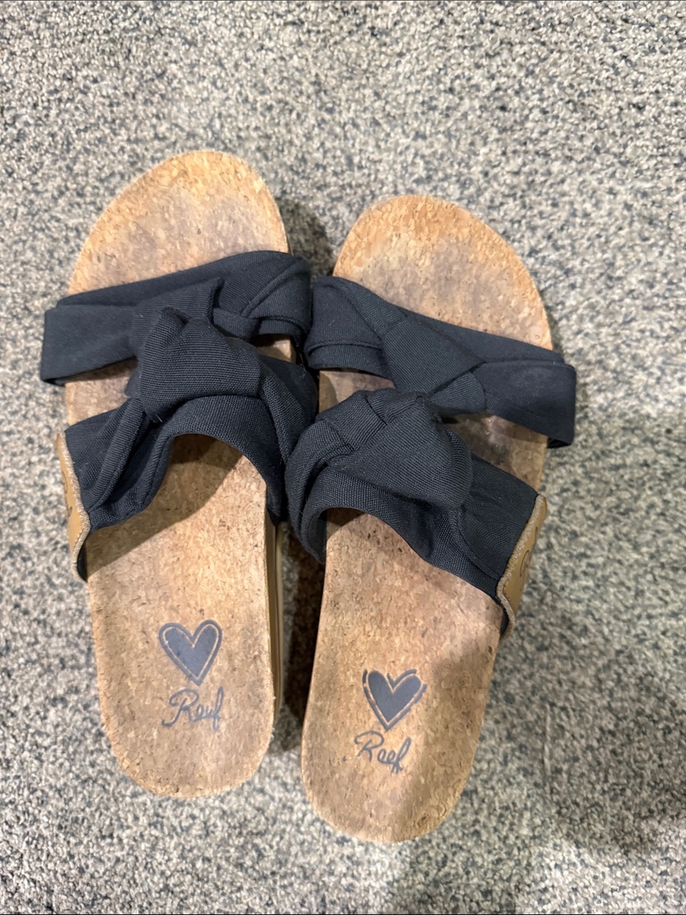 Reef Black Knotted Slide Sandals with Cork Footbed